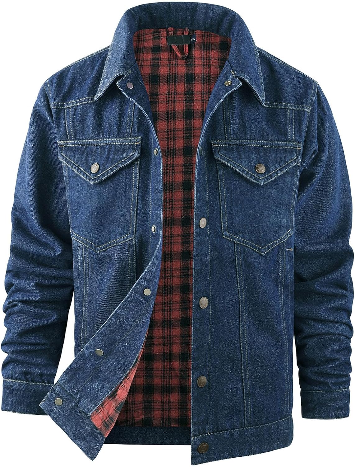 Flygo Mens Flannel Lined Denim Jacket for Classic Western Style