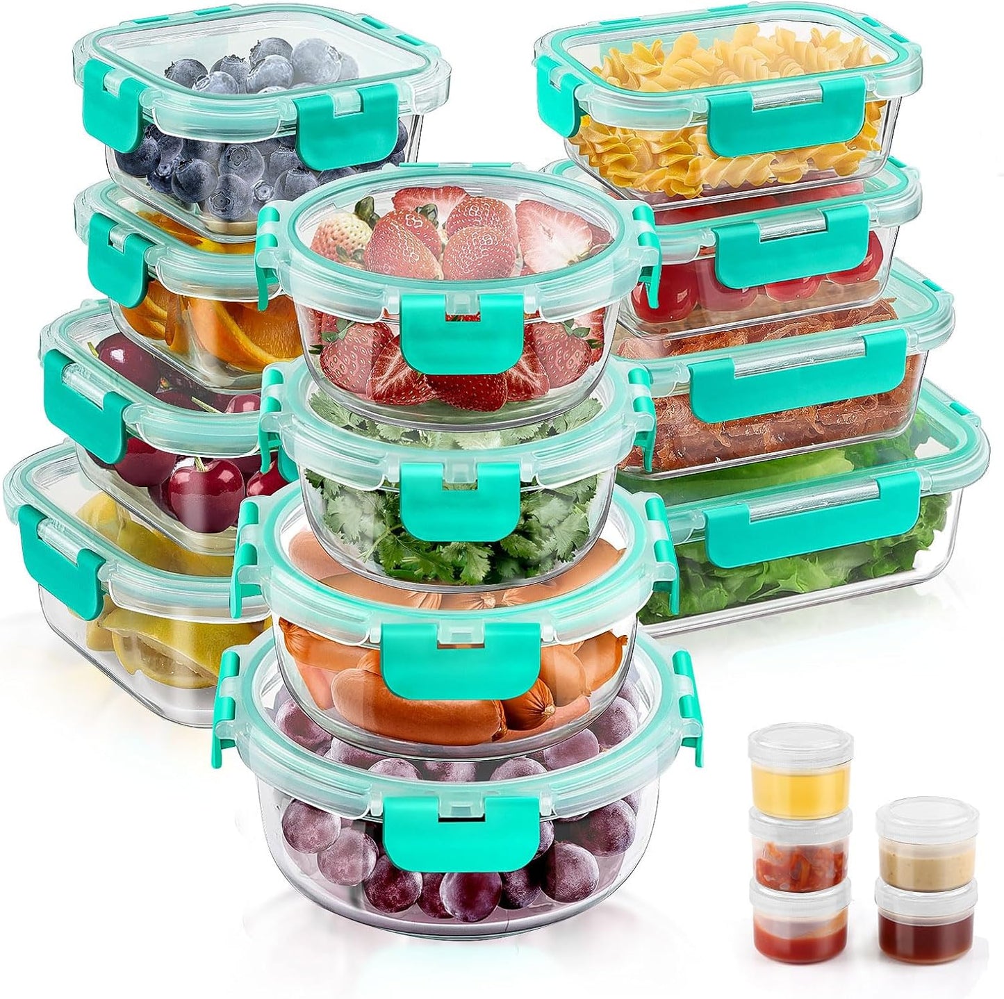 34pcs Glass Food Storage Containers Set for Meal Prep & Storage