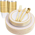 Pink Disposable Plates Set with Gold Rim - 150PCS Party Pack