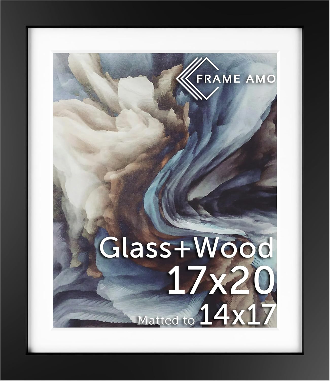 17x20 Black Solid Wood Poster Frame with White Mat for 14x17