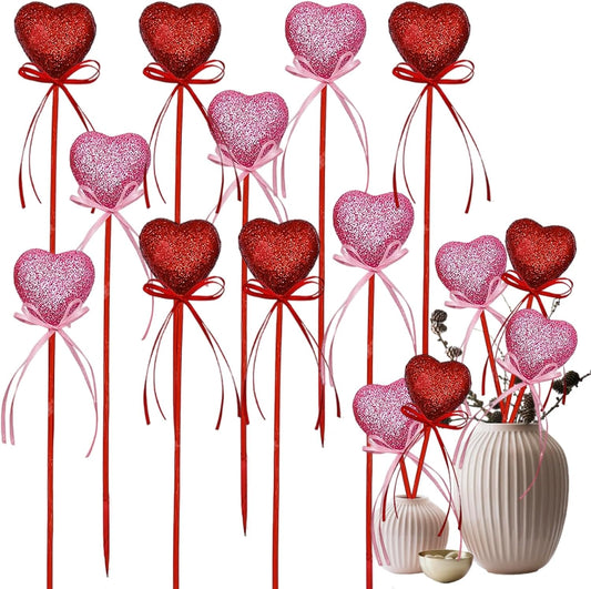 Valentine's Glitter Heart Picks - Sparkly Foam Sticks