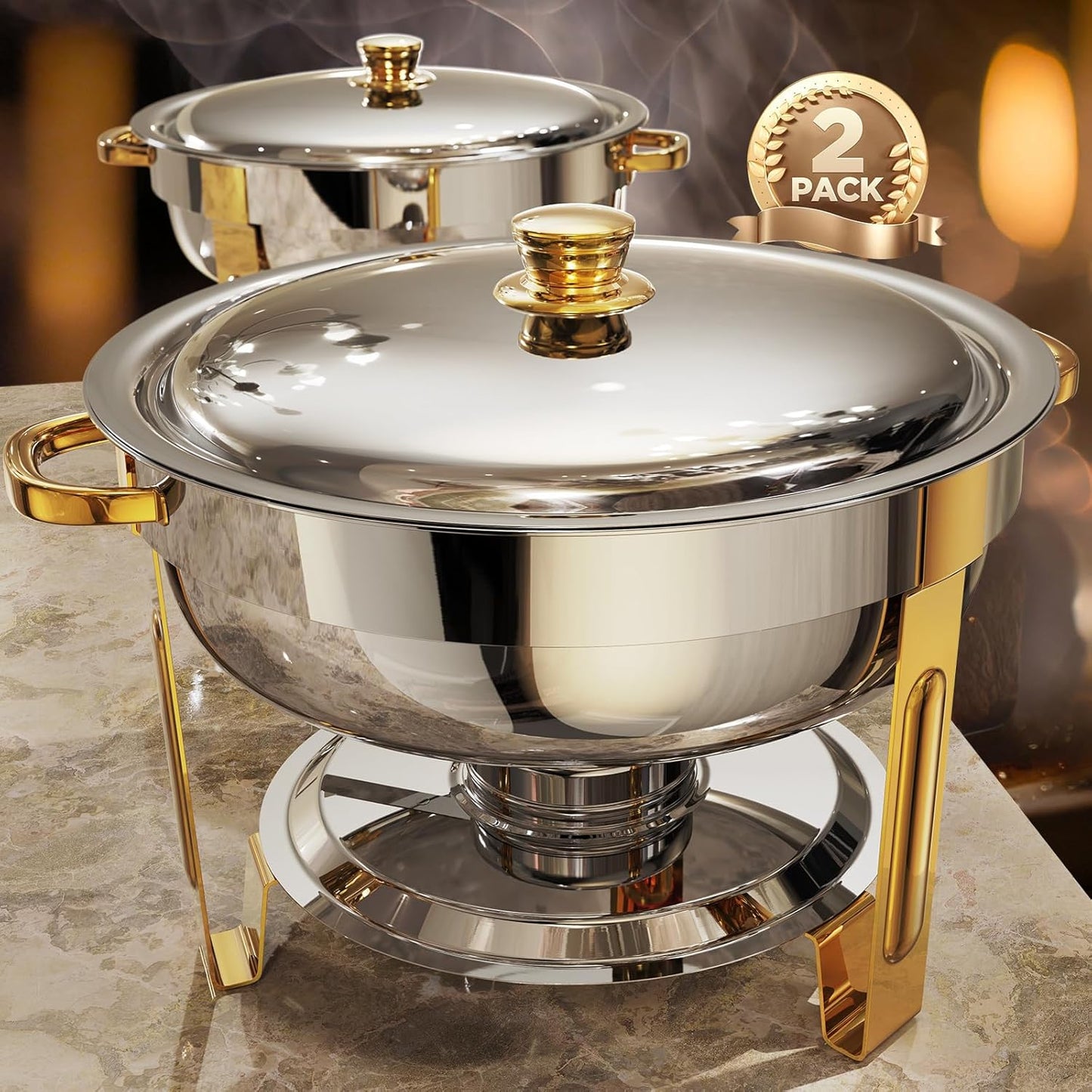 Chafing Dishes for Buffet 2 Pack, Elegant Gold and Silver Set
