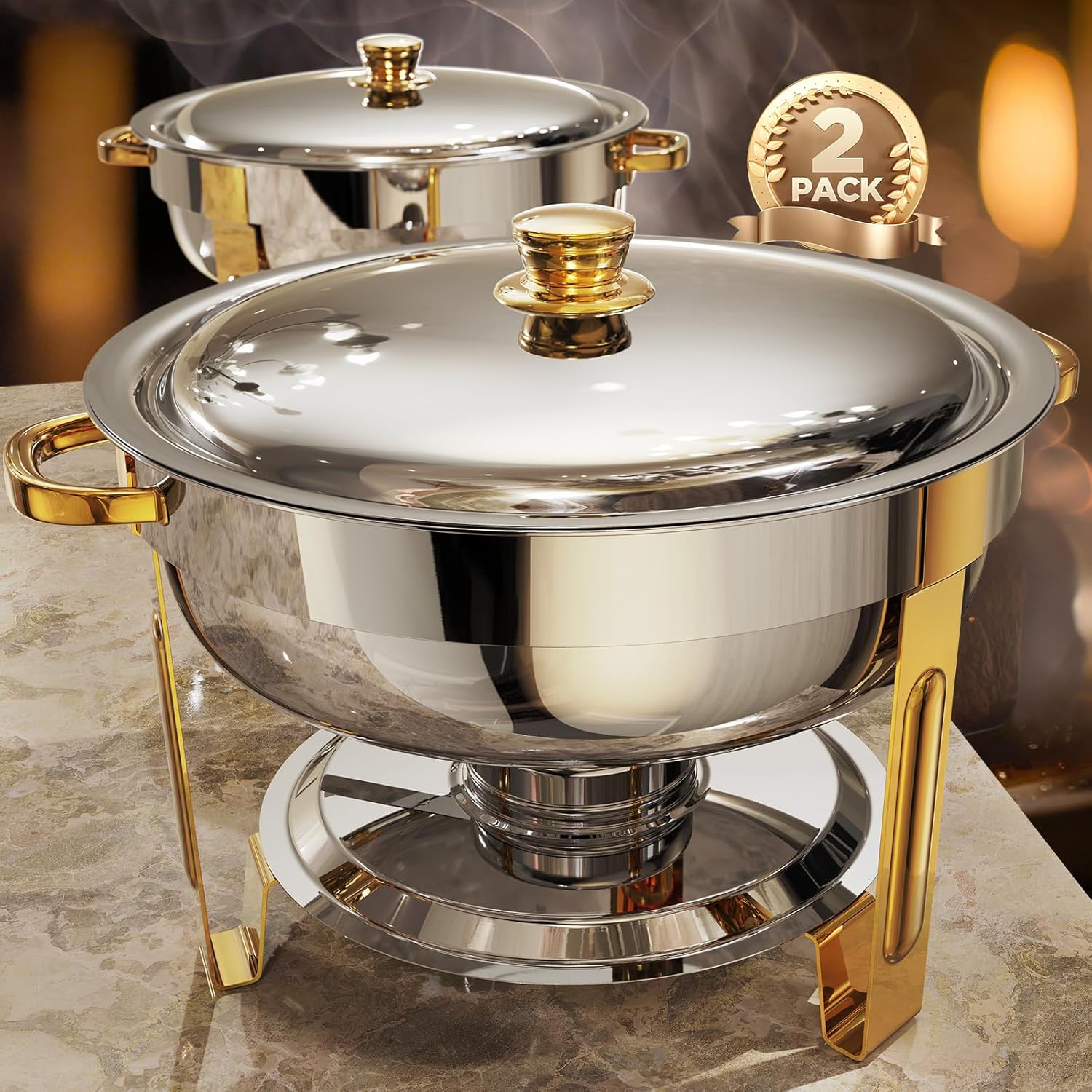 Chafing Dishes for Buffet 2 Pack, Elegant Gold and Silver Set