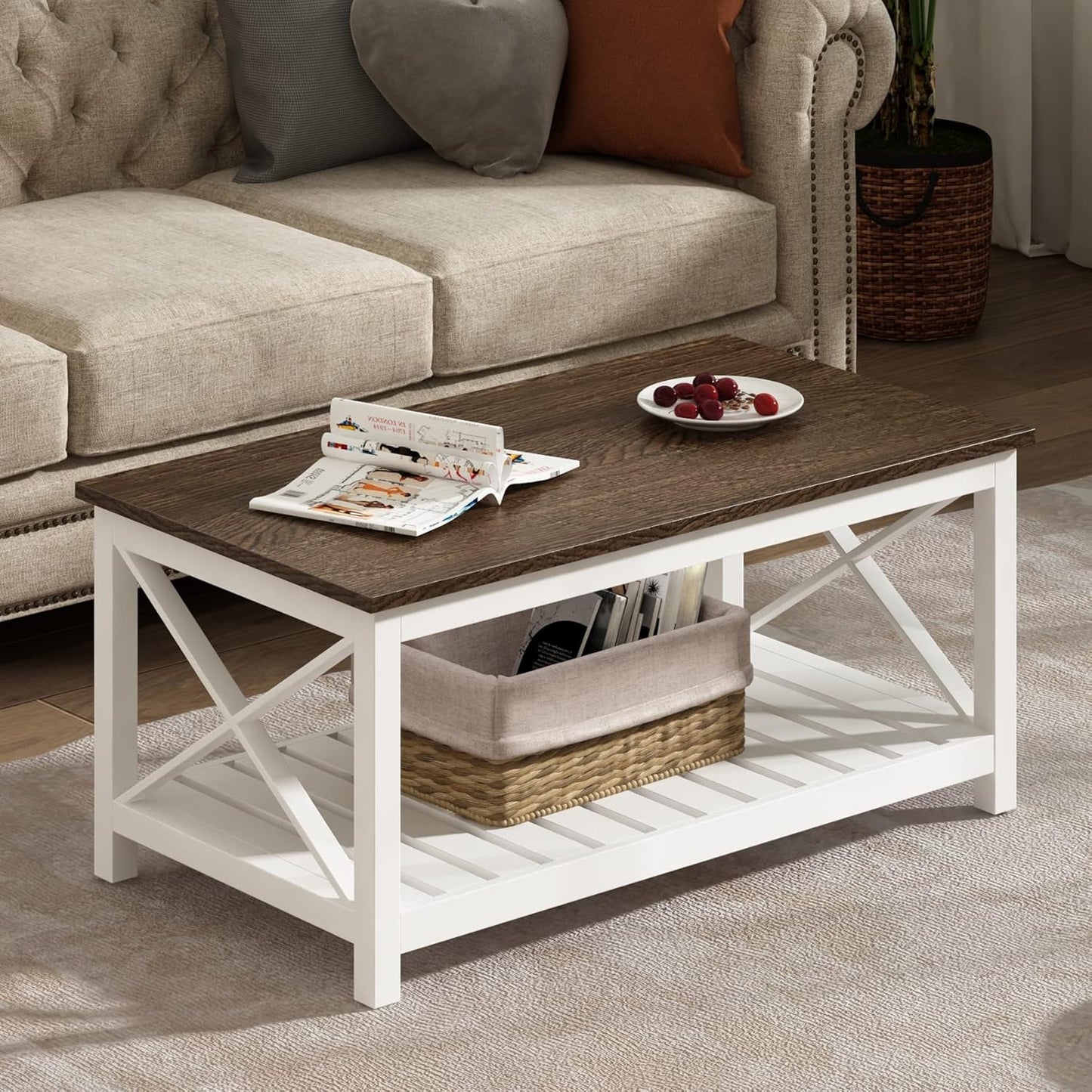 Rustic Farmhouse Coffee Table with Shelf
