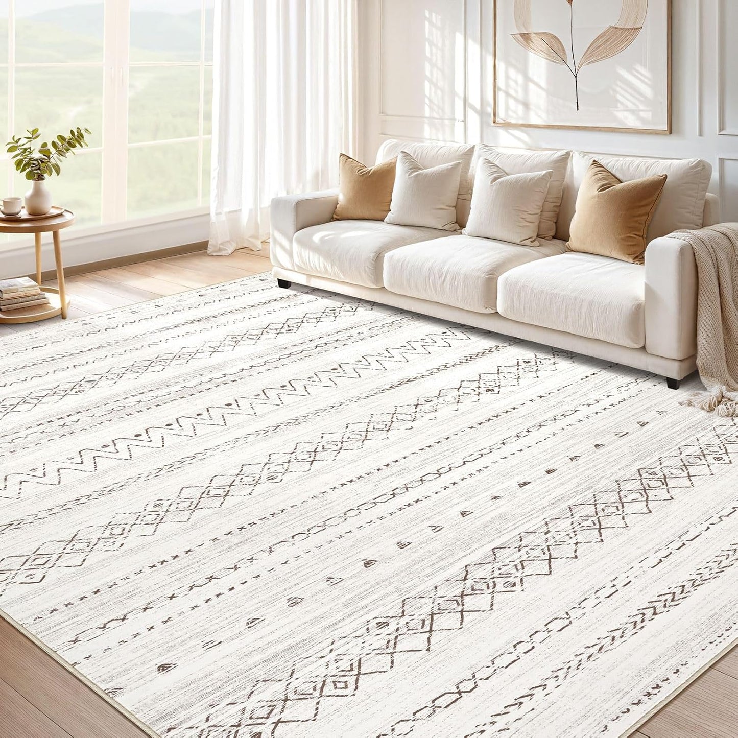 Large Living Room Area Rug 10x12: Soft Boho Moroccan Carpet
