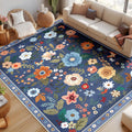 Floral 9x12 Area Rug Machine Washable Low Pile - Vintage Floral Boho