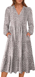 Long Lantern Sleeve Floral Midi Dress - Flowy A-line Tiered Boho