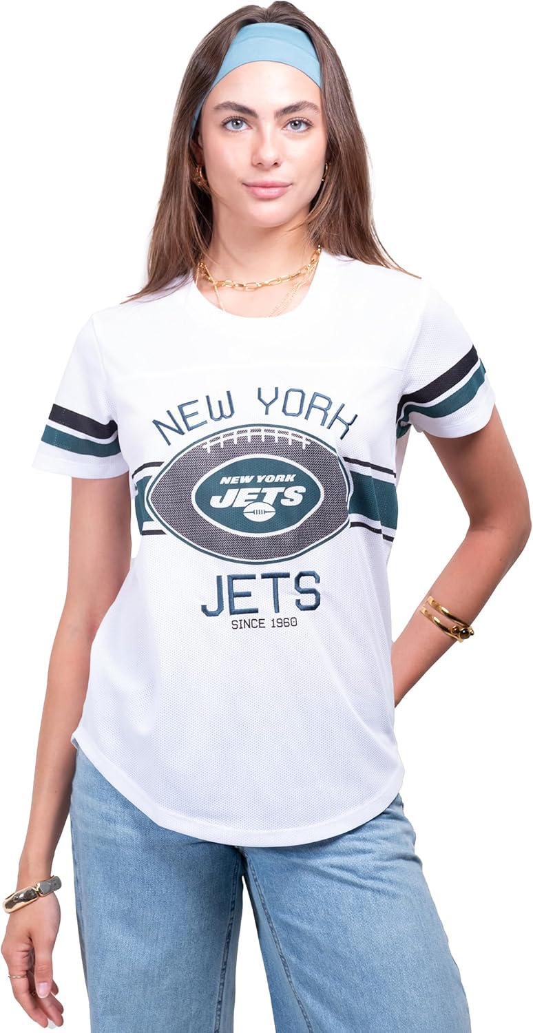 Ultra Game Women's NFL Official Soft Mesh Varsity Stripe T-Shirt