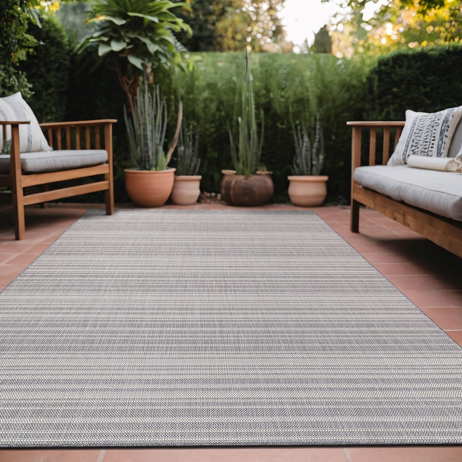 Stripe Outdoor Rug 10x14 Washable Carpet for Indoor Patio