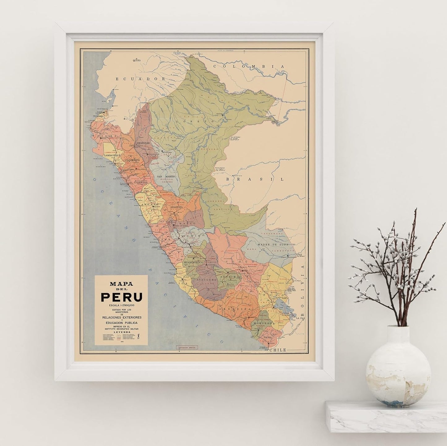 Historic Pictoric Map of Peru 1962 - Antique Vintage Reproduction