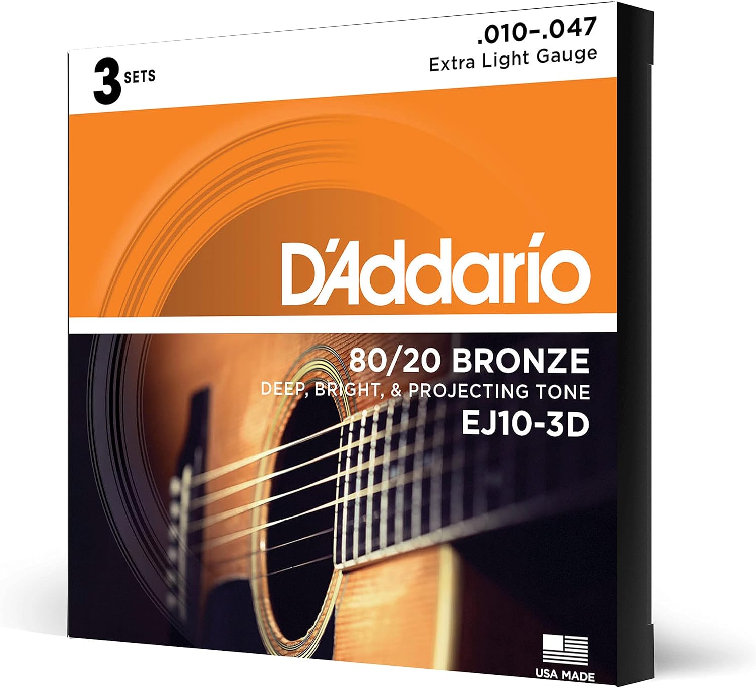D'Addario 80/20 Bronze Acoustic Strings - Deep Tone - 6 String - Extra Light - EJ10-3D
