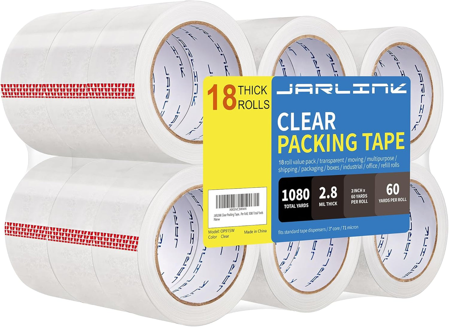 JARLINK Clear Packing Tape - Heavy Duty 2 in x 60 Yards, 18 Rolls