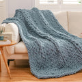 Chunky Knit Throw Blanket 50x60 in Dusty Blue - Soft Chenille Comfort