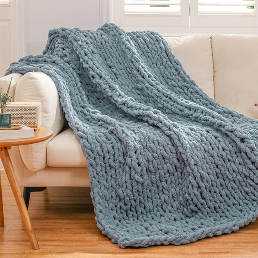 Chunky Knit Blanket Throw for Couch Bed - Soft Chenille Luxury