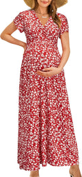 OUGES Maternity Maxi Dress Wrap V Neck - Comfortable Nursing Dress is