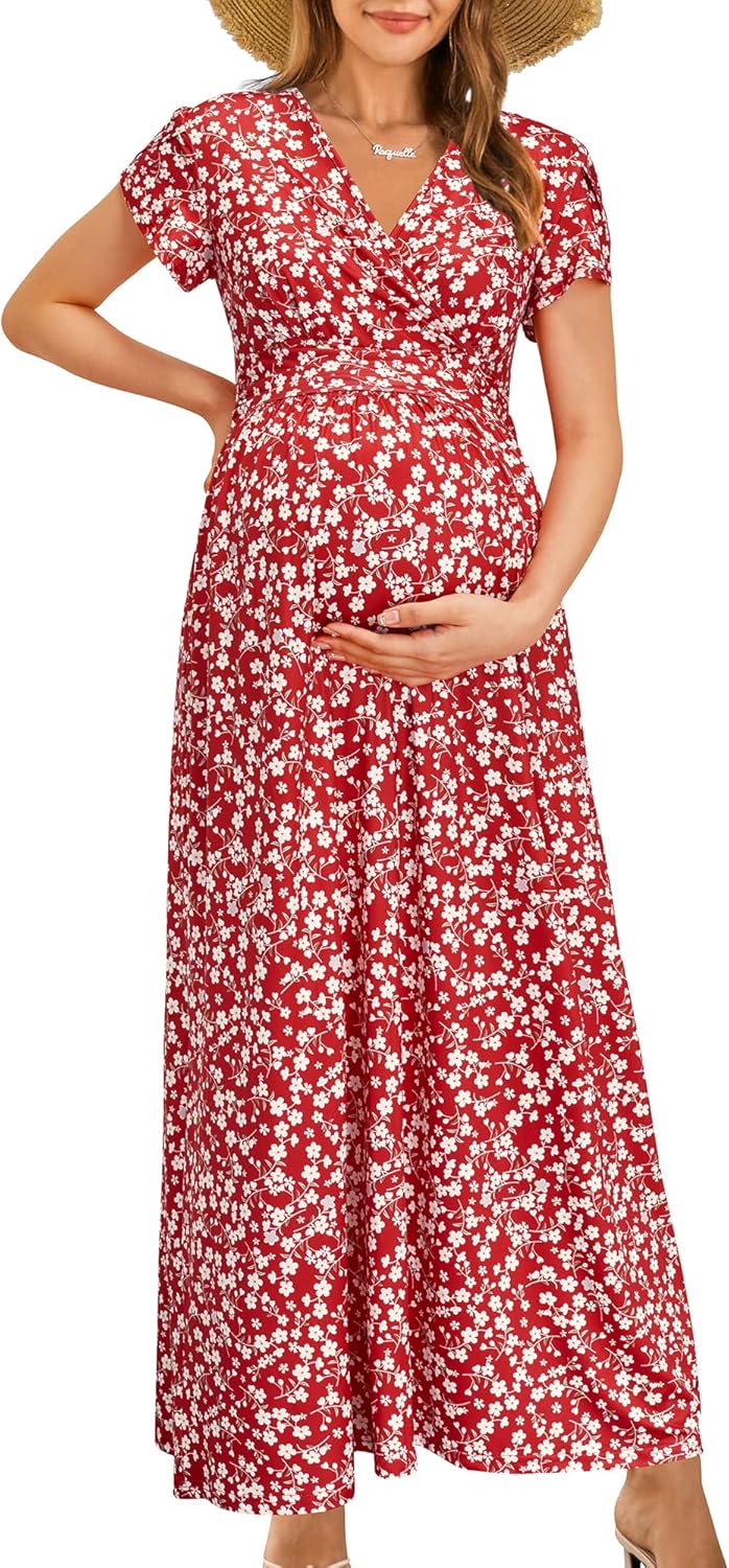 OUGES Maternity Maxi Dress for Baby Shower and Photoshoot