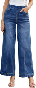 Pull On Womens Jeans Baggy Wide Leg High Waisted Jeans - Front Seam