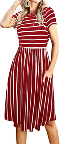 Womens Summer Pocket Knee Length Teacher Casual Dress - Flattering