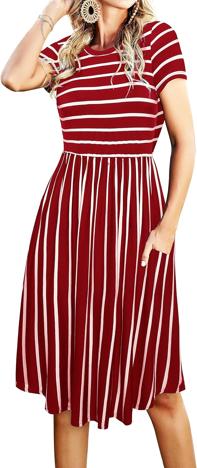 Simier Fariry Womens Summer Pocket Knee Length Casual Dress