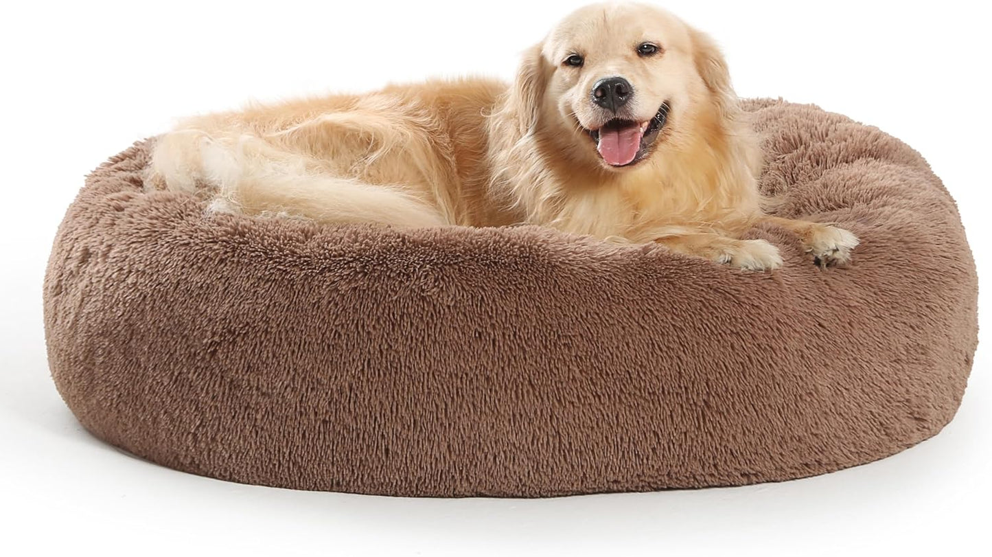 SAVFOX Plush Calming Donut Dog Bed for All Breeds Sizes