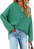 Women Oversized V Neck Sweater - Cozy Oversized Henley Pullover