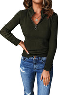 PRETTYGARDEN Fall Quarter Zip Pullover Sweater for Women - Fitted M=US
