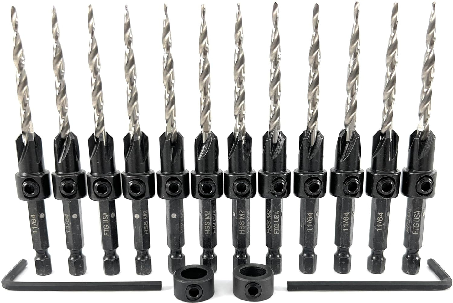 FTG USA 12 Pc Countersink Drill Bit Set for Woodworking