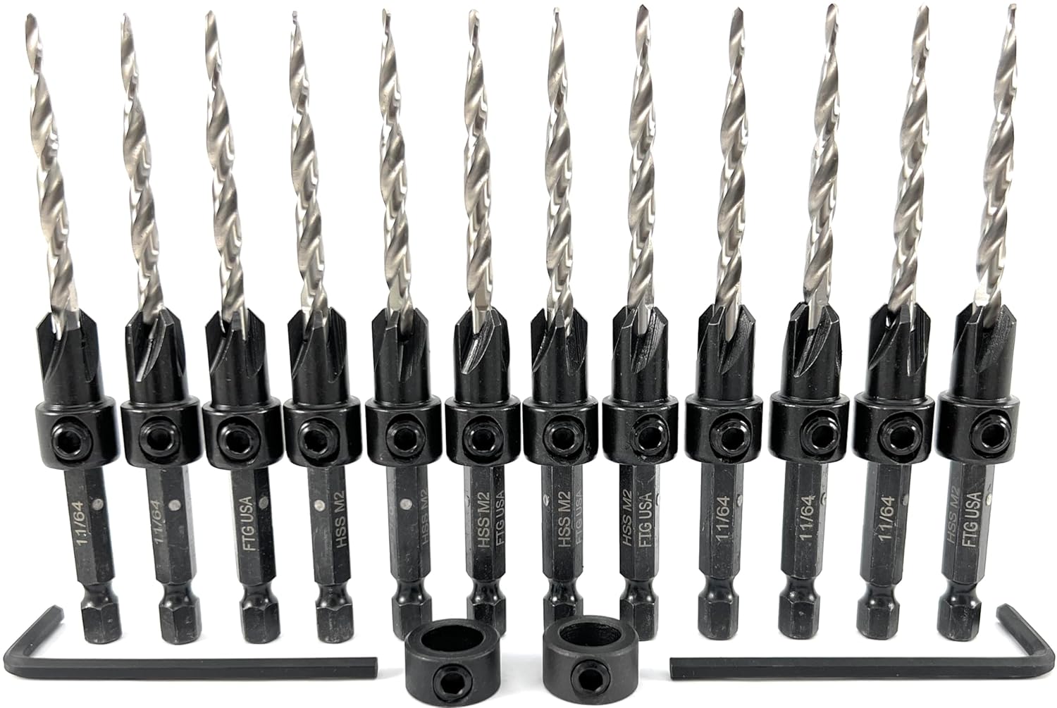 FTG USA 12 Pc Countersink Drill Bit Set for Woodworking
