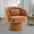 360 Swivel Accent Chair in Orange Velvet - Barrel Chair with Pillow