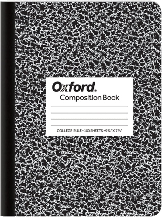 Oxford Composition Notebook, College Ruled, Black Marble Cover, 100 Sheets