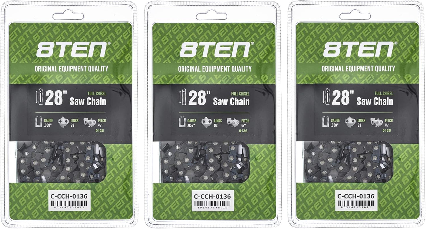 8TEN Full Chisel Chainsaw Chain 28 Inch for Husqvarna and More
