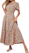 PRETTYGARDEN Floral Smocked Waist Boho Maxi Dress - Flowy Sage
