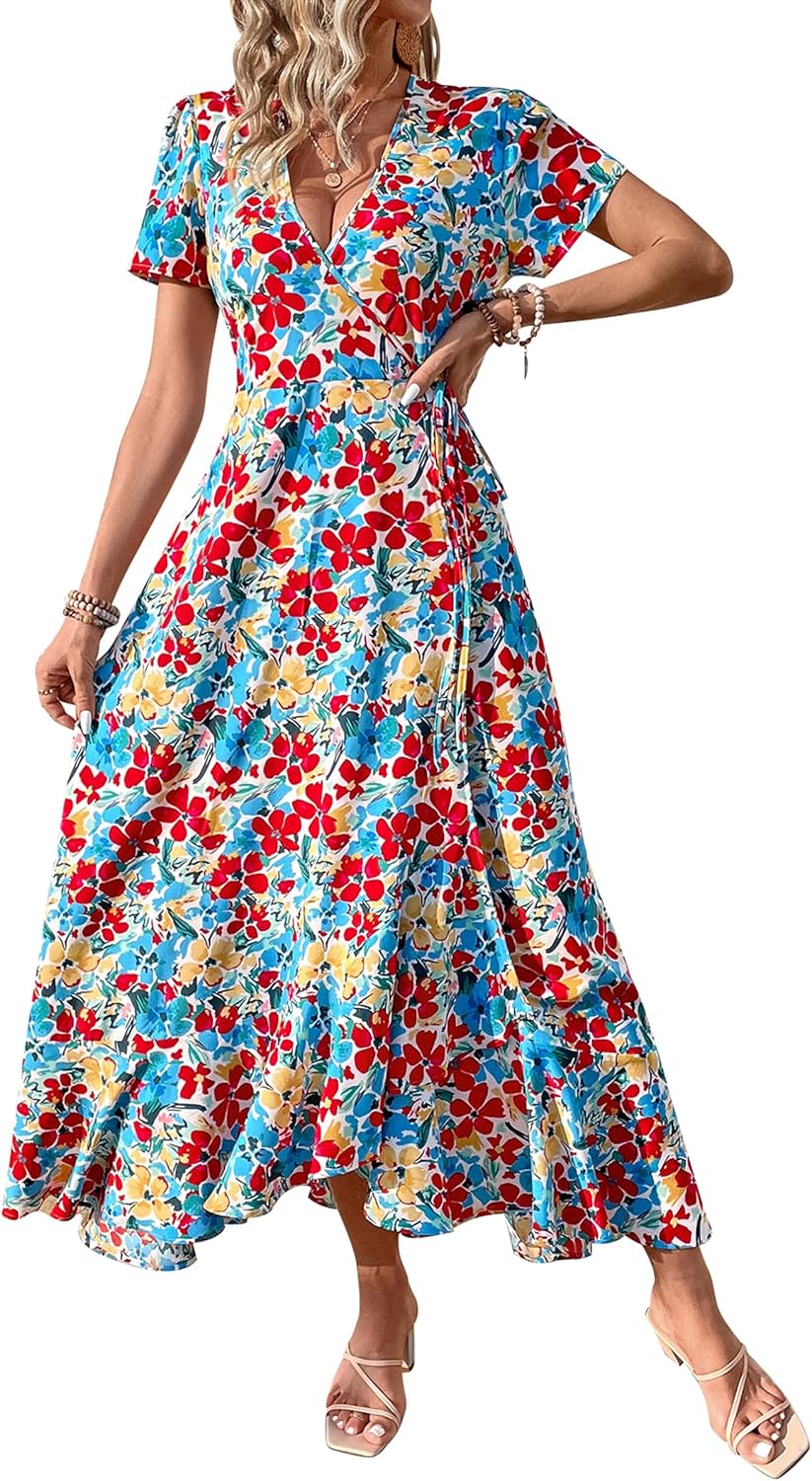 Floral Boho Summer Maxi Dress for Women - Casual Wrap Style