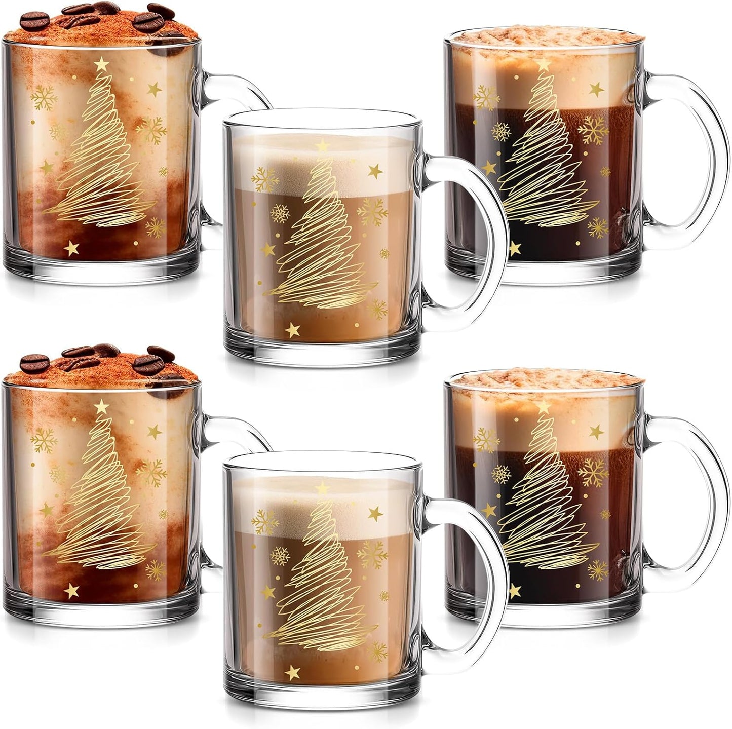 Maxcheck 6 Pack 12 oz Christmas Glass Coffee Mugs for Gifts