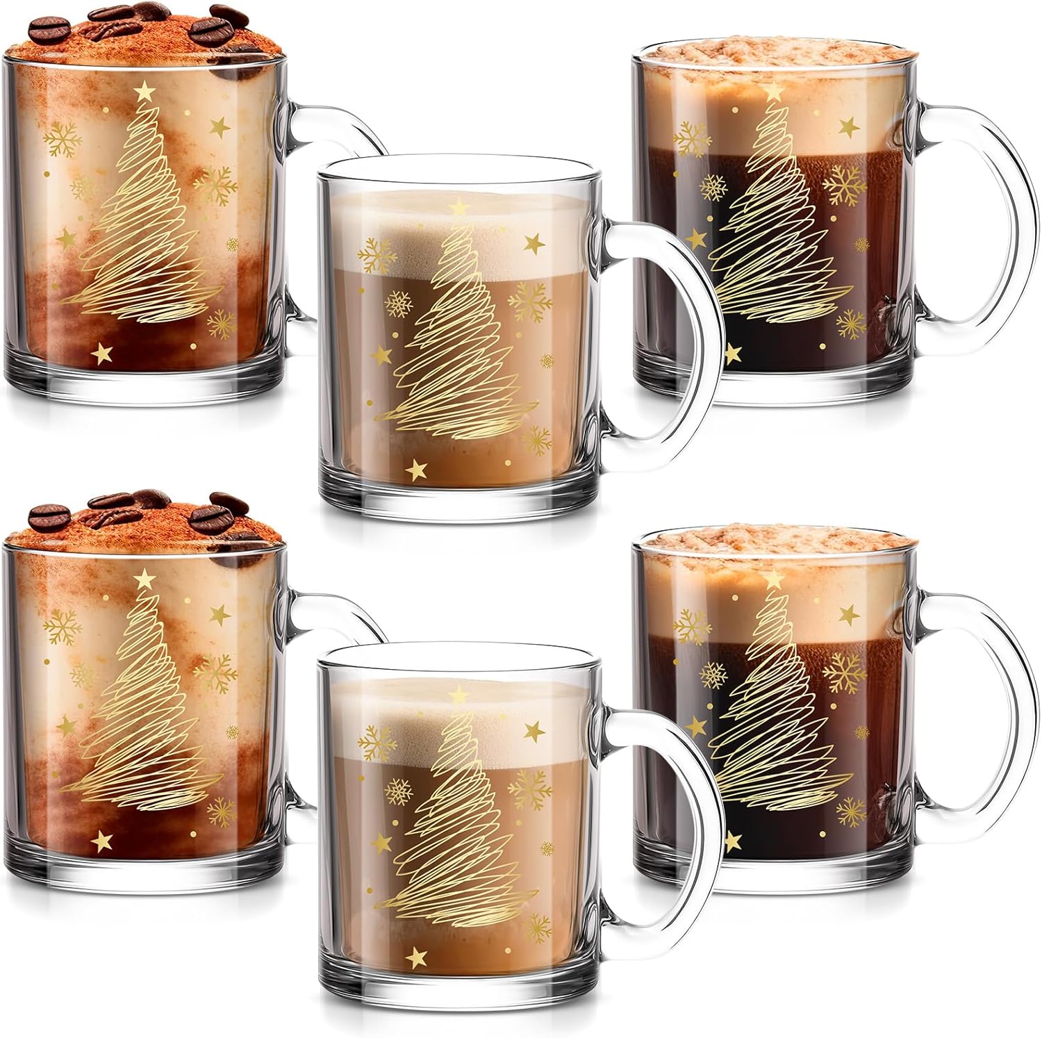 Maxcheck 6 Pack 12 oz Christmas Glass Coffee Mugs for Gifts