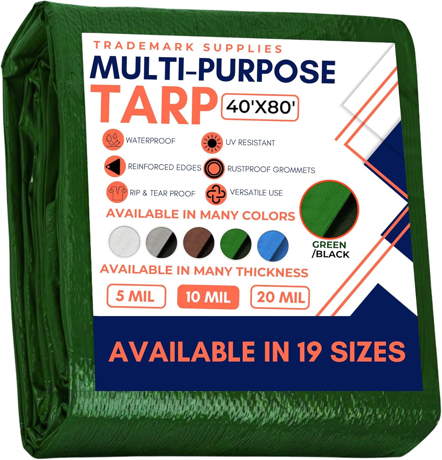 Large Waterproof Tarp - Heavy Duty 10 Mil Thick Poly Tarpaulin