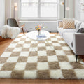 KICMOR Checkered Beige and Cream Shag Rug 5x8 - Plush Soft Area Rug