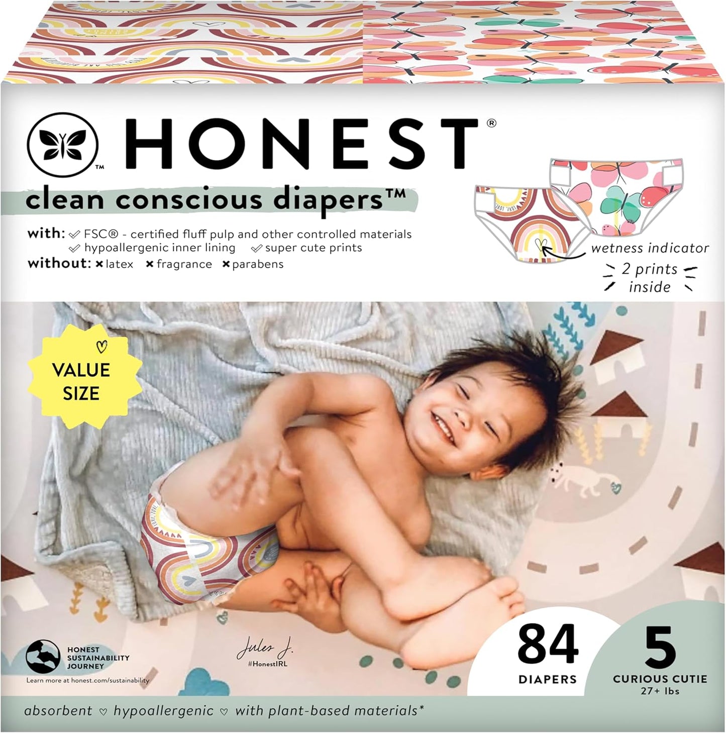 Honest Co. Plant-Based Diapers | Sustainable & Fun Prints | Size 5