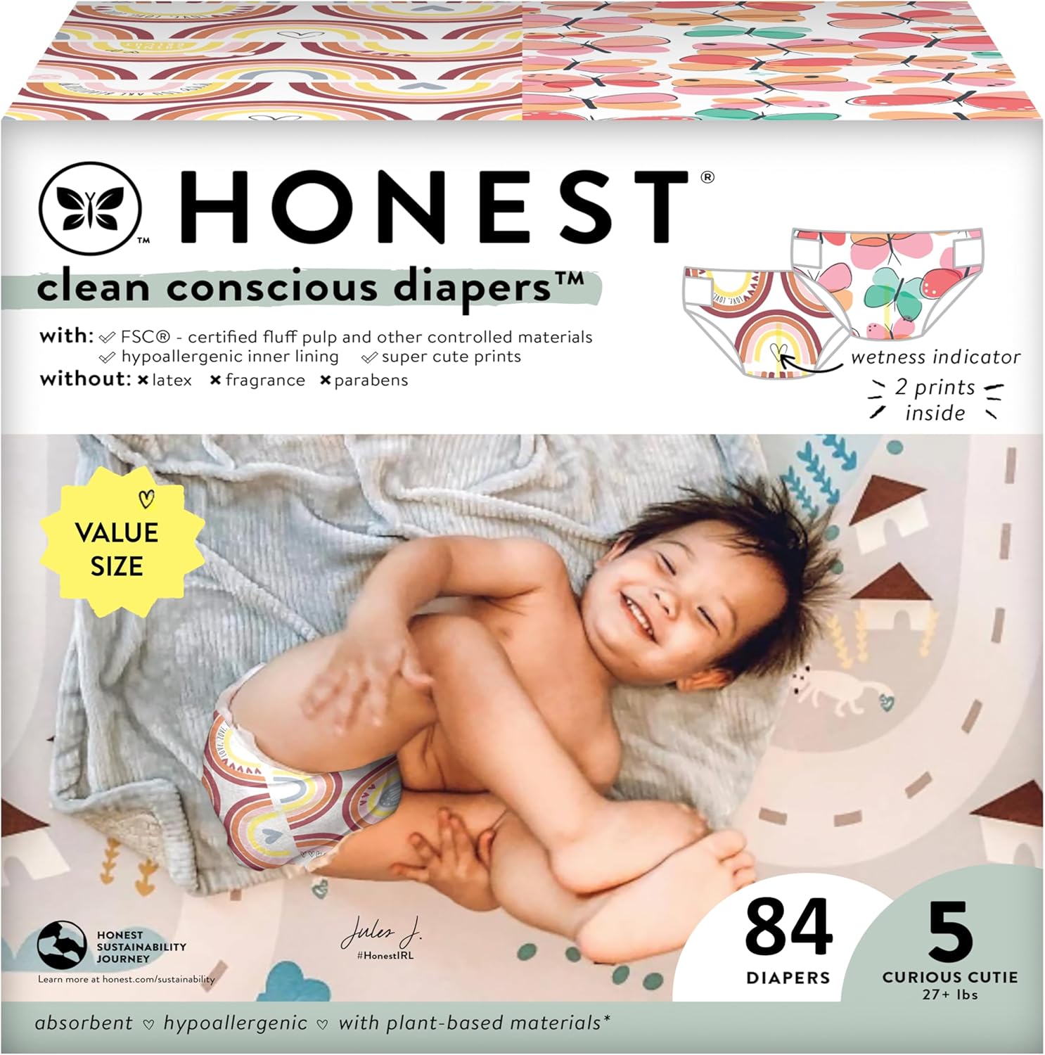 Honest Co. Plant-Based Diapers | Sustainable & Fun Prints | Size 5