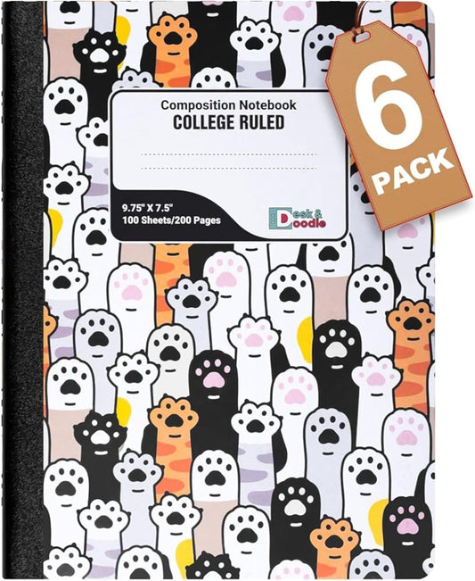 6-Pack College Rule Notebooks: Durable Hardcover, 200 Pages, Desk & Doodle