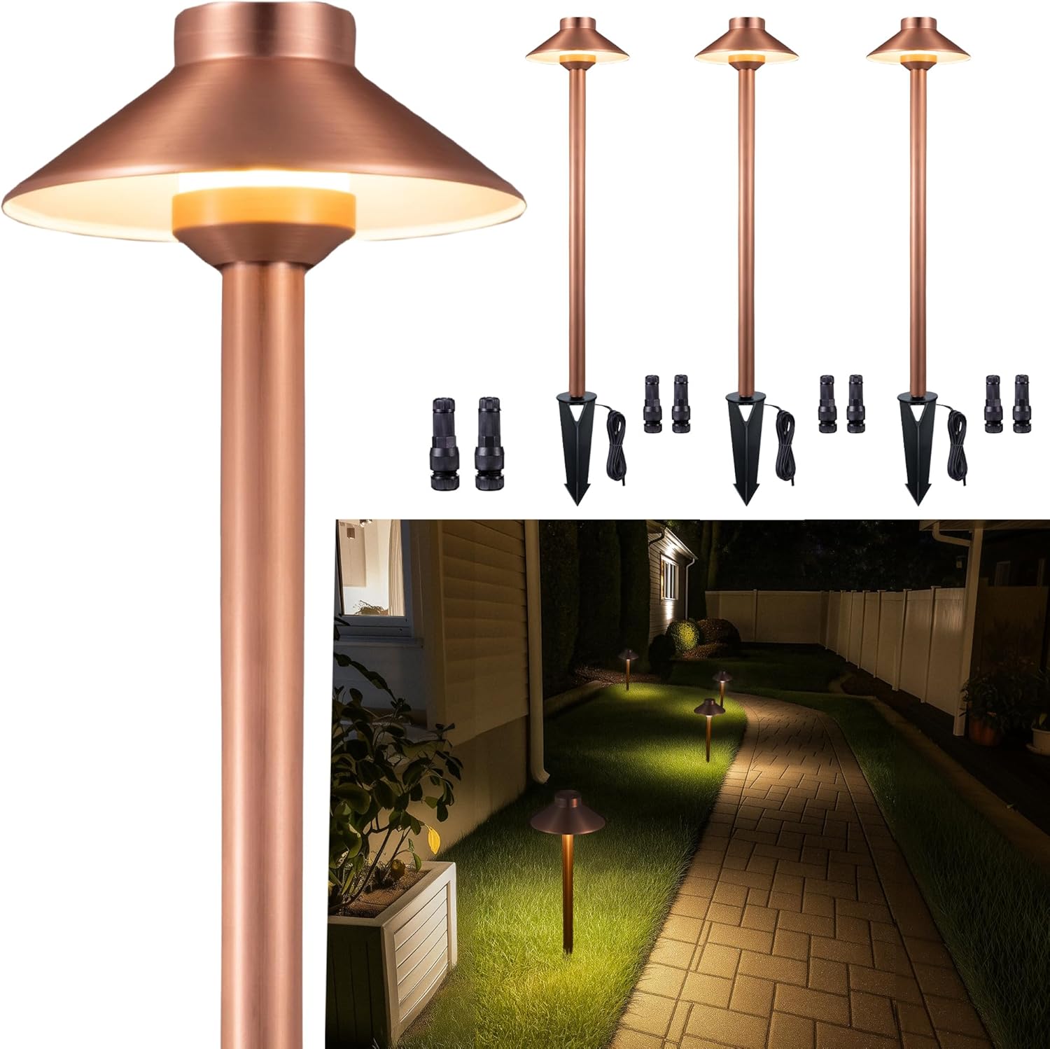 Brass Low Voltage Path Lights for Outdoor Garden Walkway Use