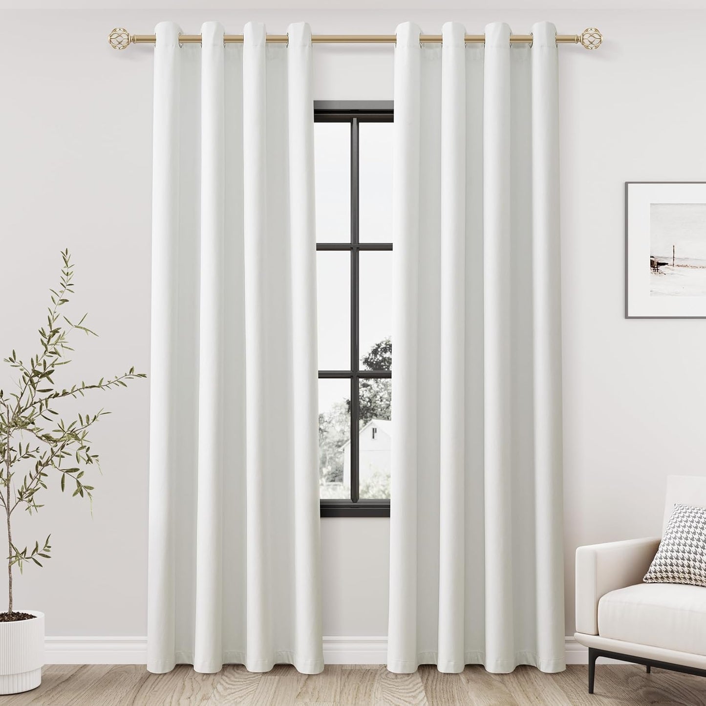 Ivory Linen Blackout Curtains for Living Room and Bedroom