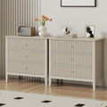 Large 3 Drawer Dresser Set of 2 - Modern Fluted Nightstand, Beige