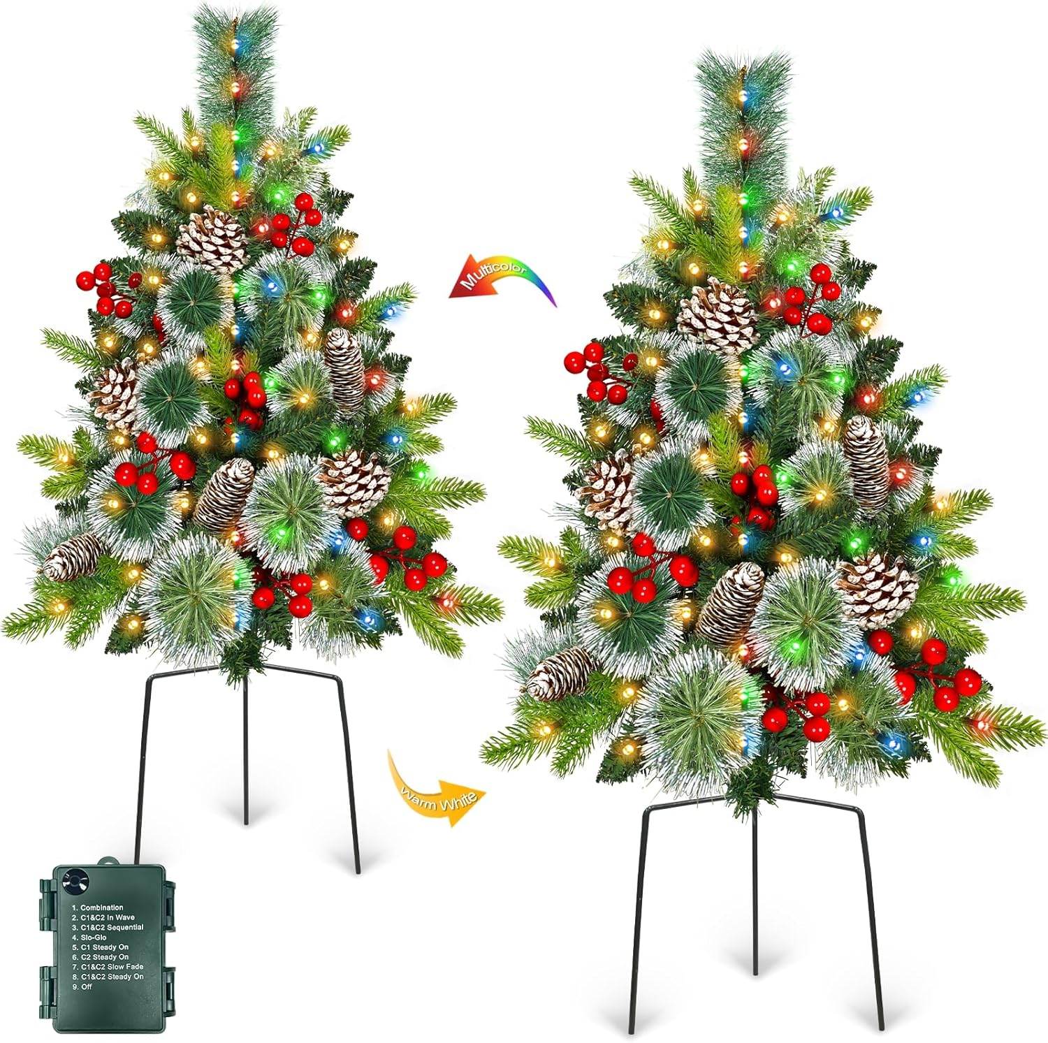 Outdoor Christmas Tree Urn Fillers with 8 Modes Timer & Lights