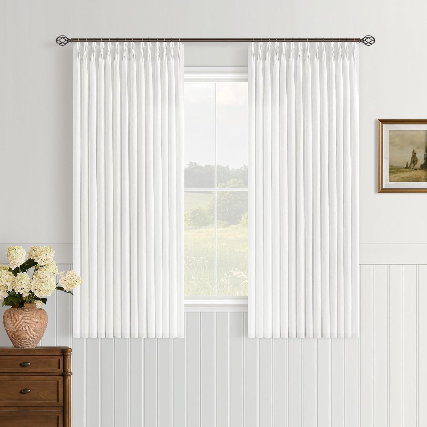 Off White Pinch Pleat Linen Curtains for Kitchen & Dining Room