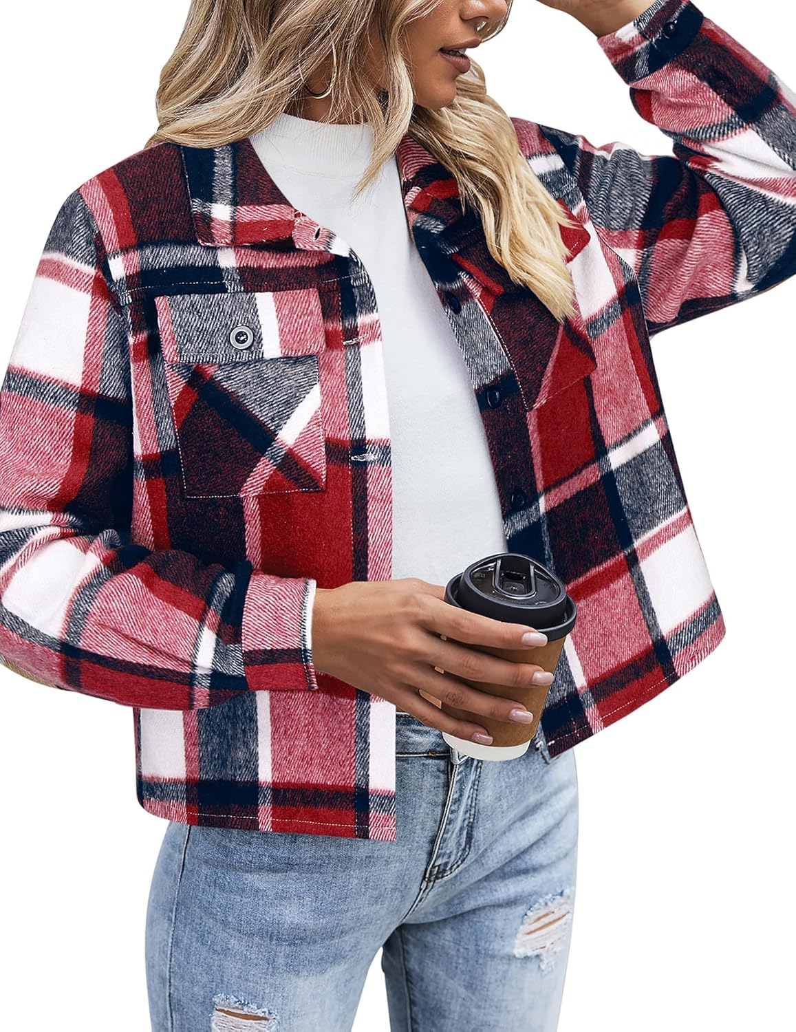 Stylish Cropped Flannel Shacket Jacket for Women by Zeagoo