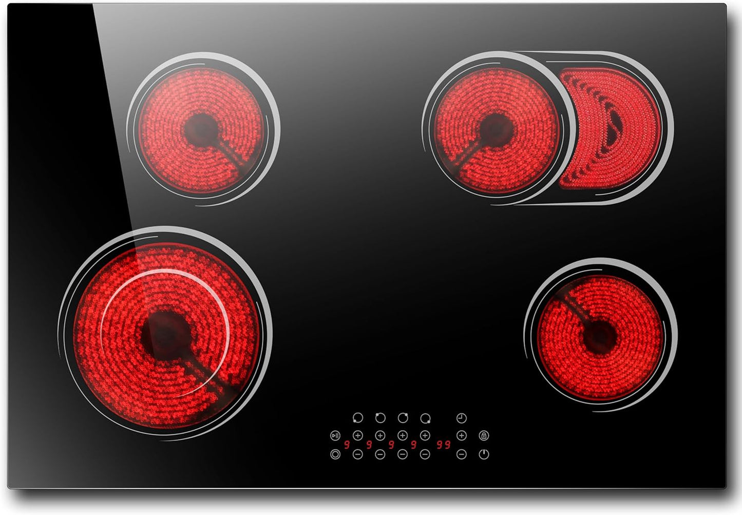 30 Inch Electric Cooktop 4 Burner with Dual Oval Zone Features