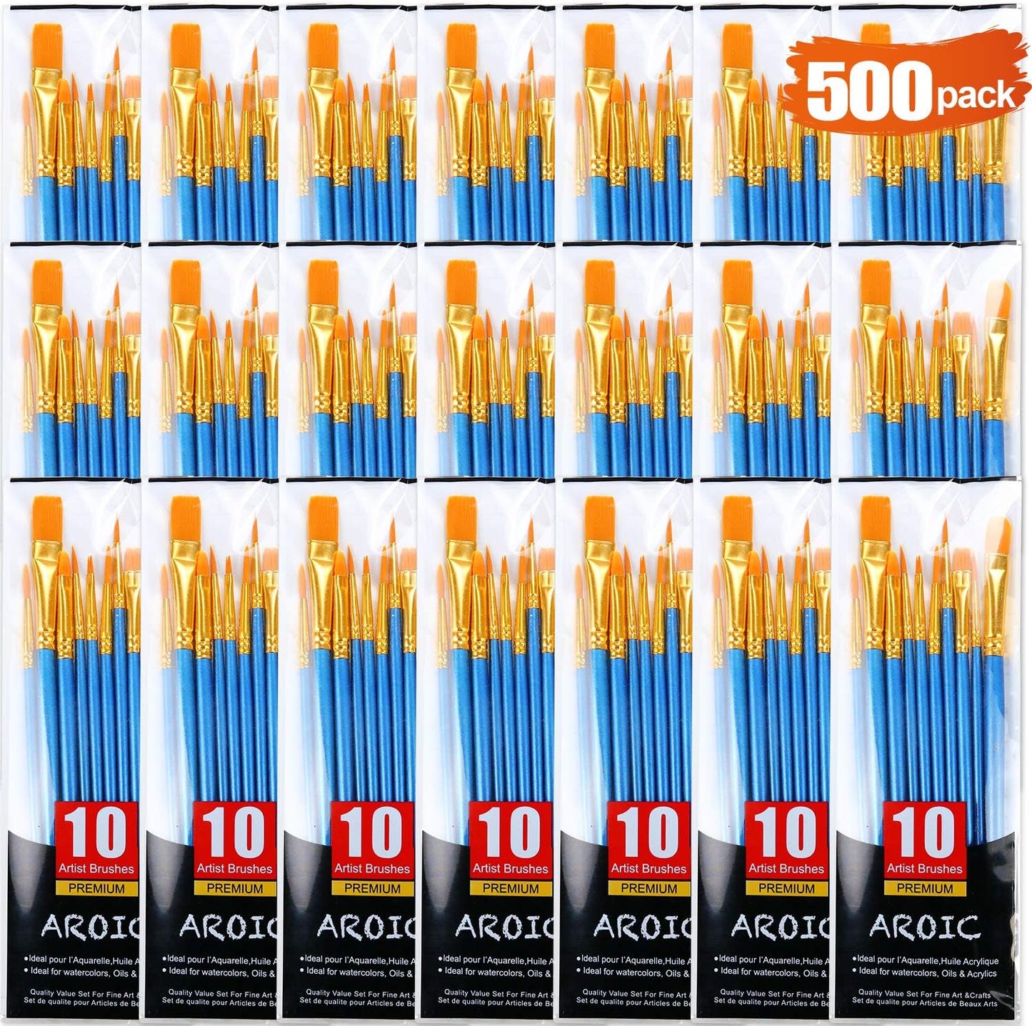 Acrylic Paint Brush Set with 50 Packs of Nylon Hair Brushes