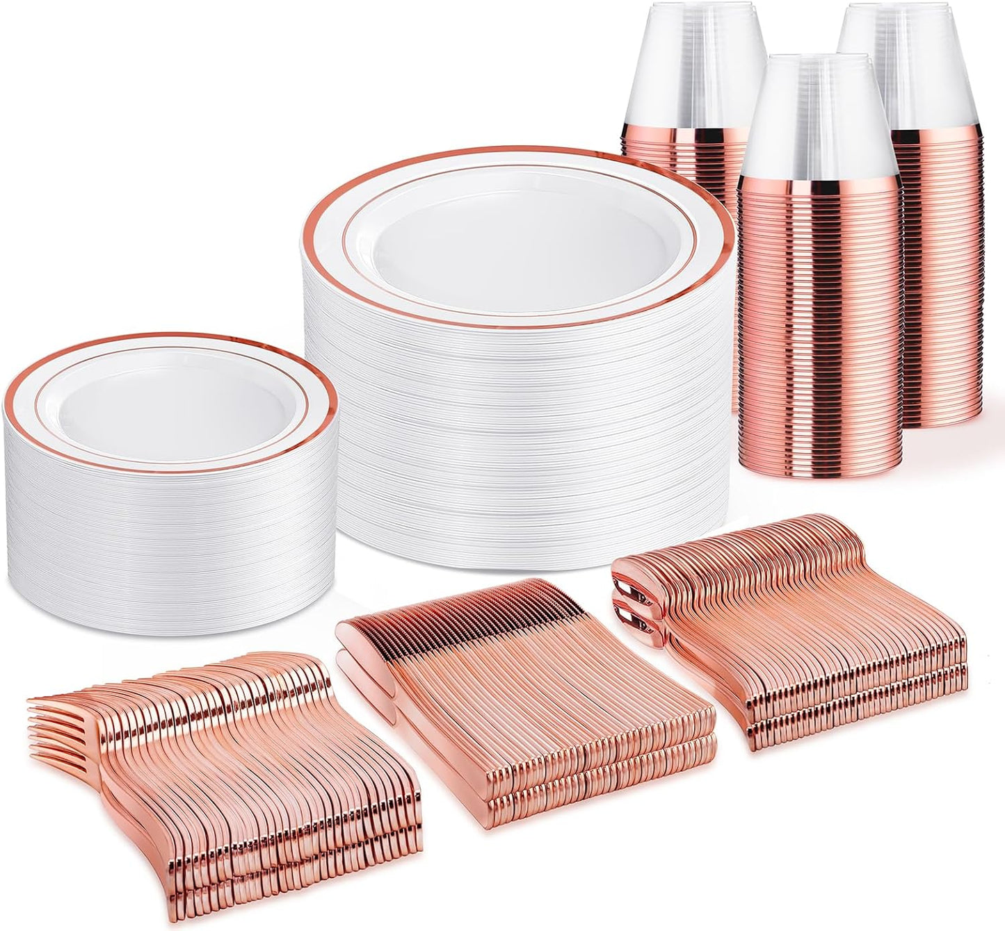 WELLIFE 450 PCS Rose Gold Disposable Dinnerware Set for 75 Guests