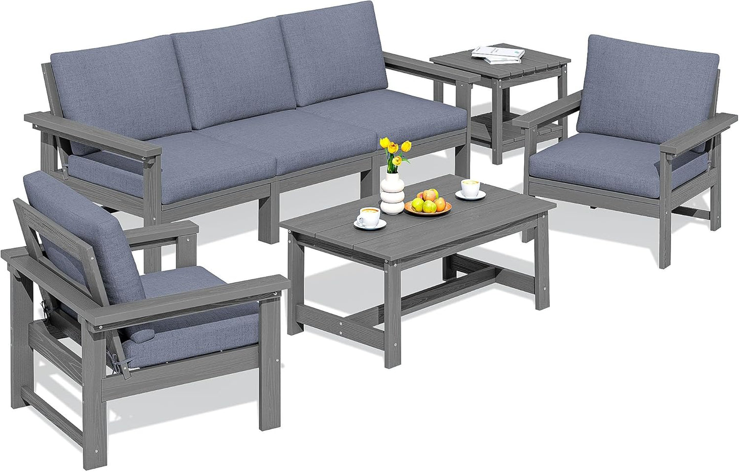 SERWALL HDPE 7-Piece Outdoor Sectional Sofa Set for Patios